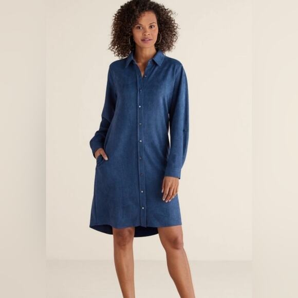 Soft Surroundings Dresses & Skirts - NWT Soft Surroundings Robin Faux Suede Shirt Dress Navy Blue Small